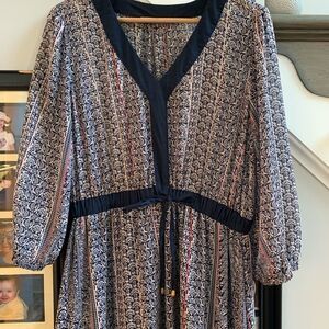 Octavia Boho Blue Print V-Neck Maxi Dress sz M EUC